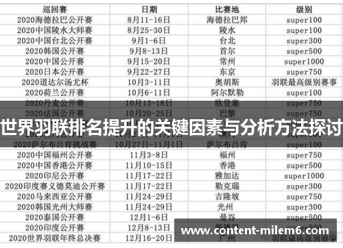 世界羽联排名提升的关键因素与分析方法探讨